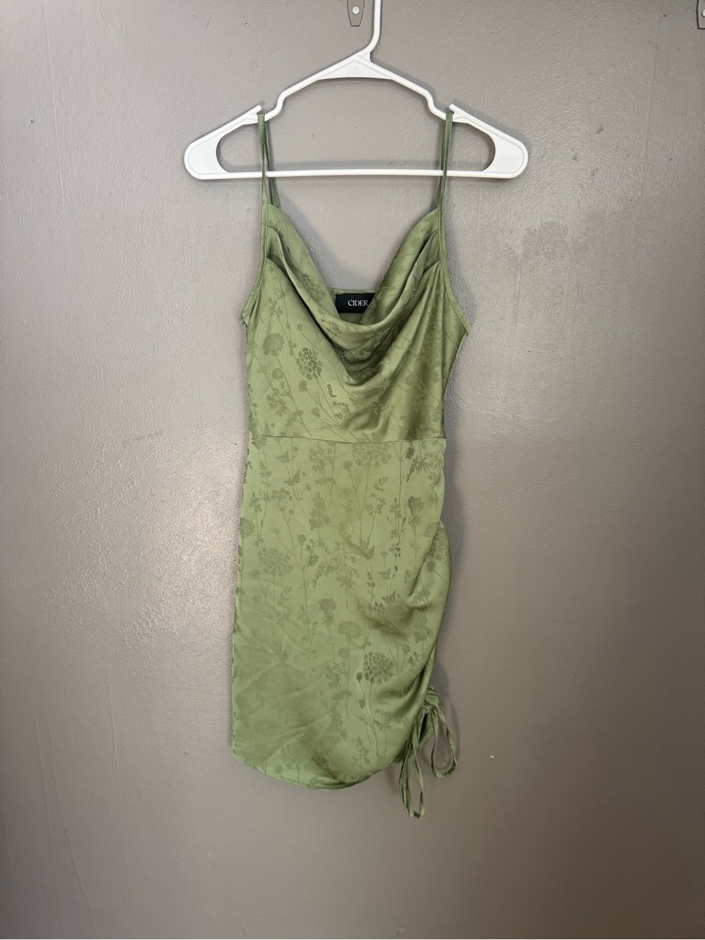 Cider Sage Green Floral Slip Dress with Cowl Neck